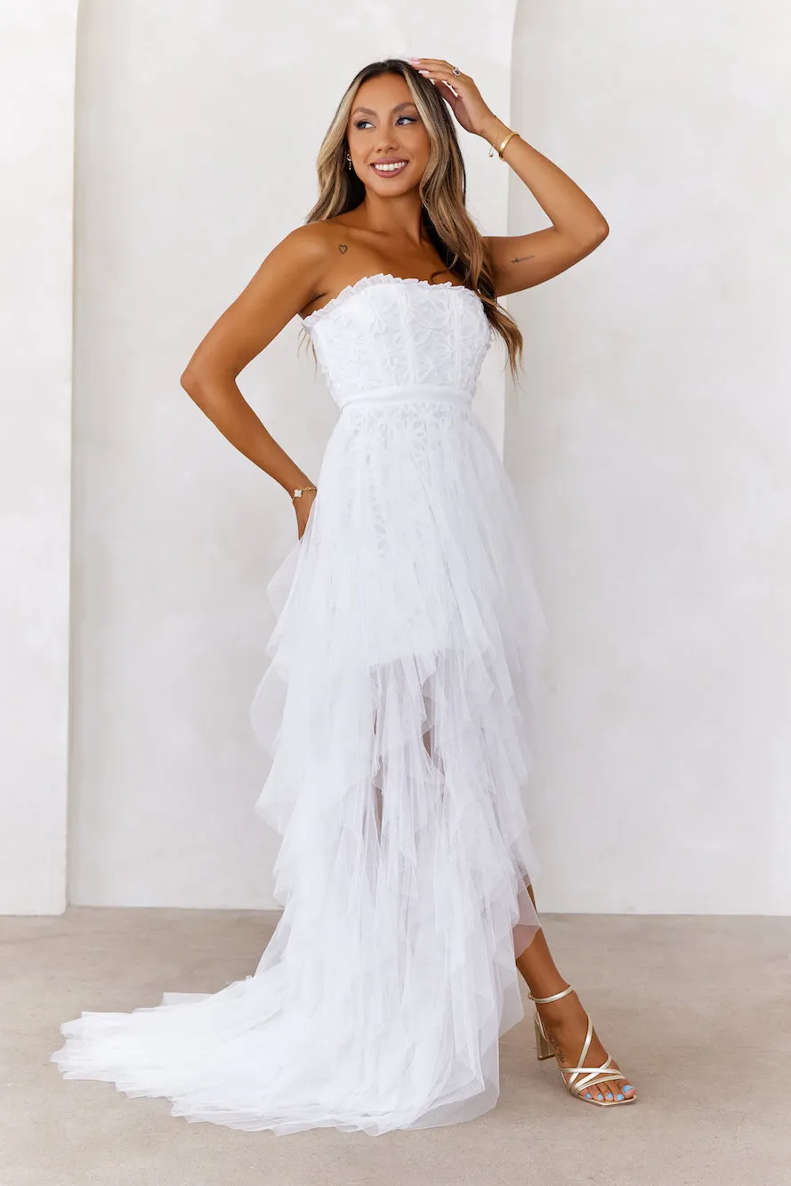All The Attention Tulle Maxi Dress Off White sold by Hello Molly