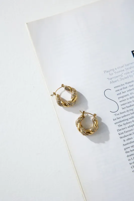 18k Gold Plated Crystal Lover Earrings Gold sold by Hello Molly