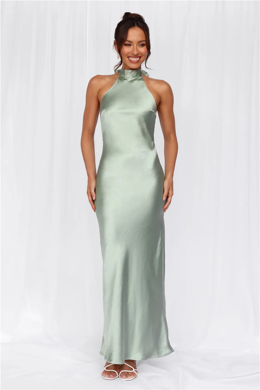 HELLO MOLLY The Cleo Halter Satin Maxi Dress Sage sold by Hello Molly product image thumbnail 3