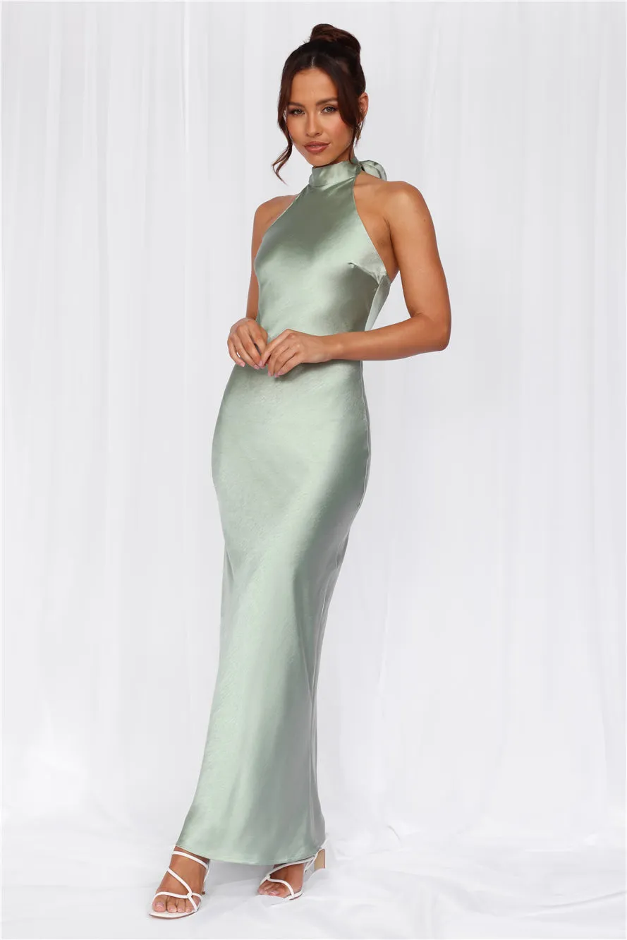 HELLO MOLLY The Cleo Halter Satin Maxi Dress Sage sold by Hello Molly product image thumbnail 4