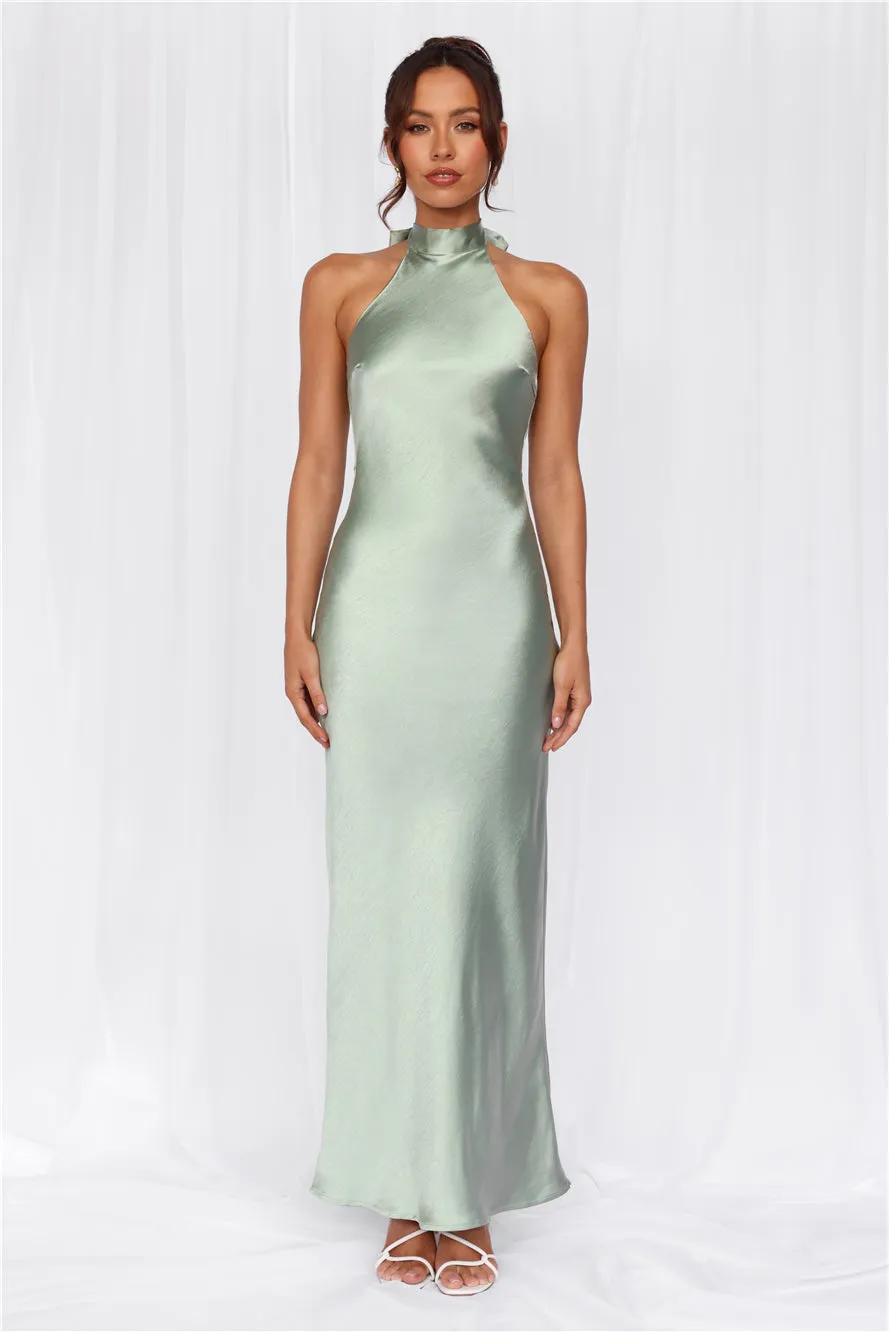 HELLO MOLLY The Cleo Halter Satin Maxi Dress Sage sold by Hello Molly product image thumbnail 5