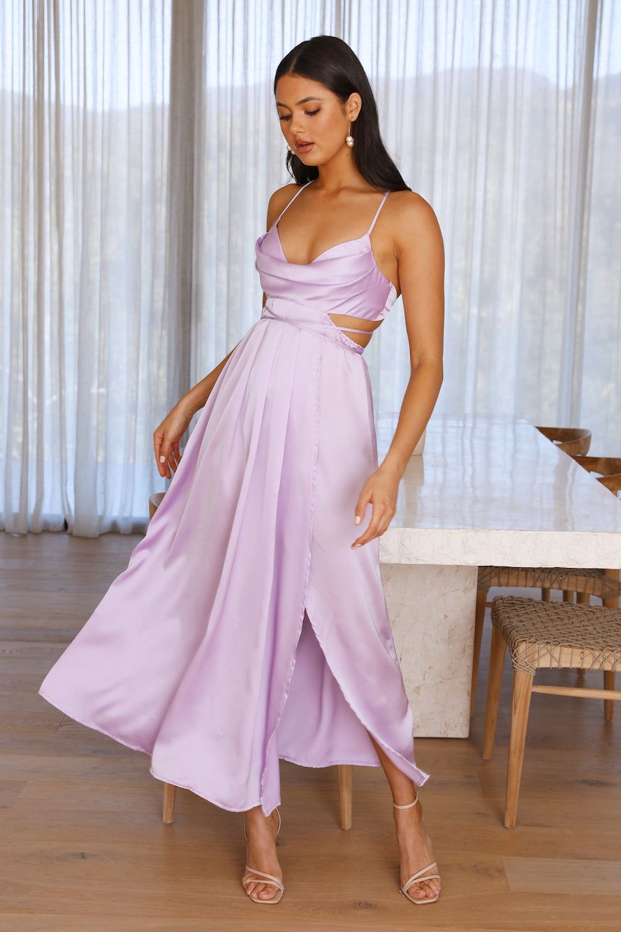Hello Molly Purple Satin Maxi Dress Hello Molly Early Mornings