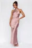 HELLO MOLLY The Cleo Halter Satin Maxi Dress Dusty Pink sold by Hello Molly