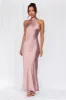 HELLO MOLLY The Cleo Halter Satin Maxi Dress Dusty Pink sold by Hello Molly