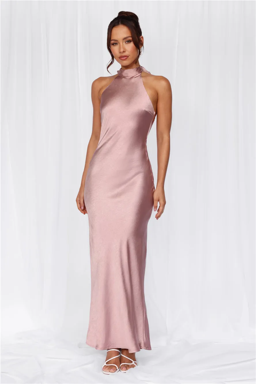 HELLO MOLLY The Cleo Halter Satin Maxi Dress Dusty Pink sold by Hello Molly product image thumbnail 3