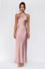 HELLO MOLLY The Cleo Halter Satin Maxi Dress Dusty Pink sold by Hello Molly