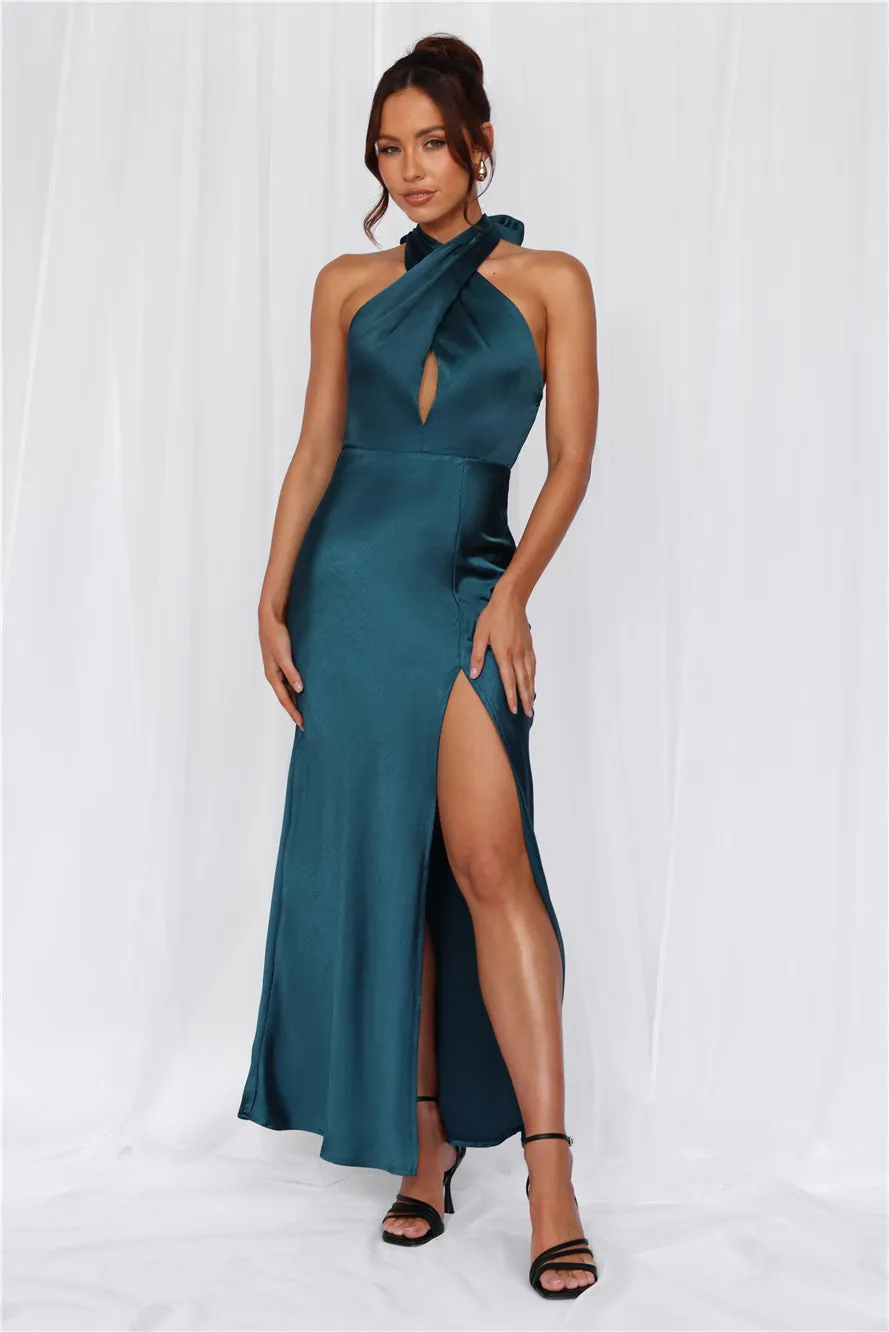 HELLO MOLLY The Adeline Halter Satin Maxi Dress Teal sold by Hello Molly product image thumbnail 4