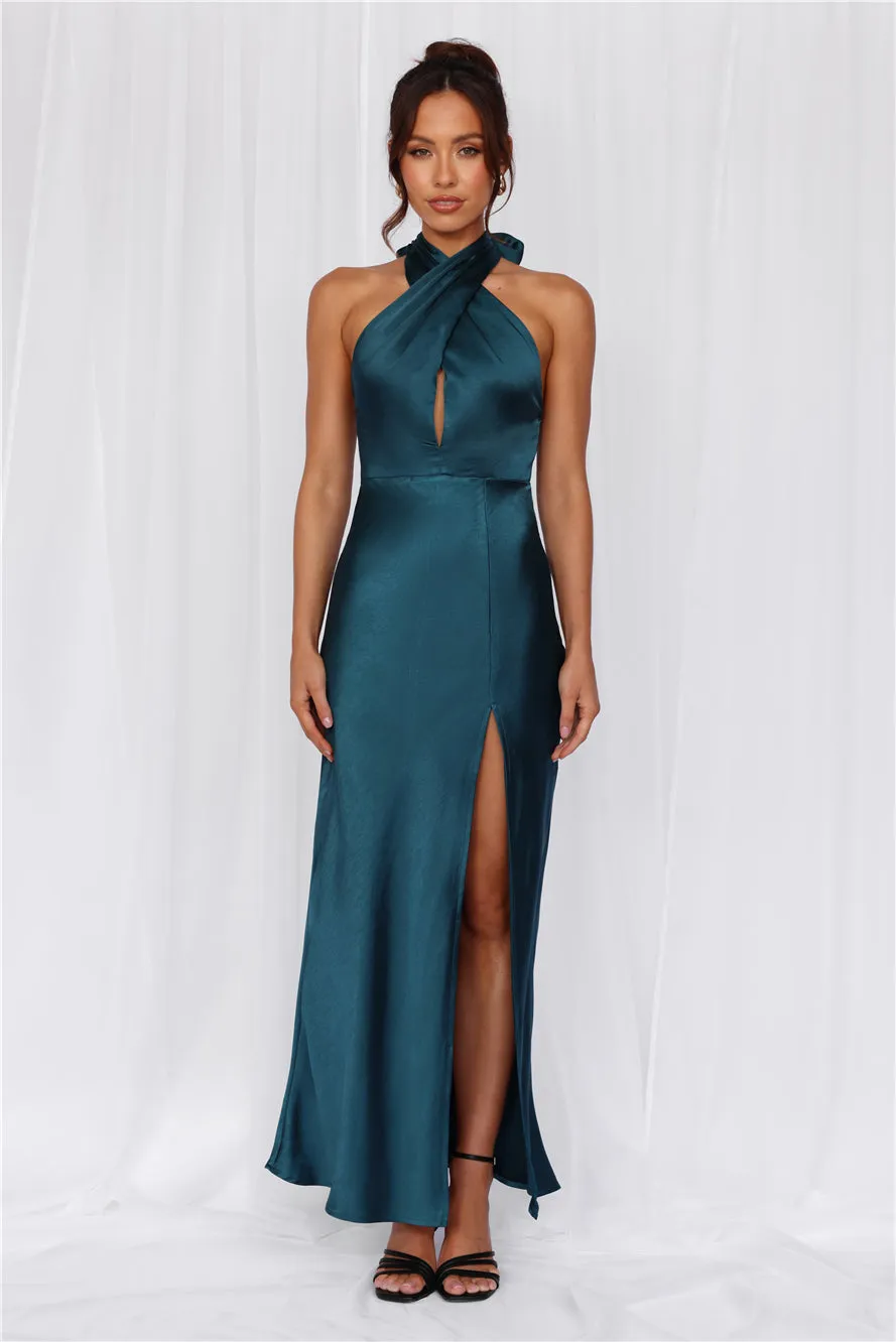 HELLO MOLLY The Adeline Halter Satin Maxi Dress Teal sold by Hello Molly product image thumbnail 5