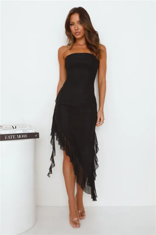 Social Status Strapless Mesh Frill Midi Dress Black sold by Hello Molly