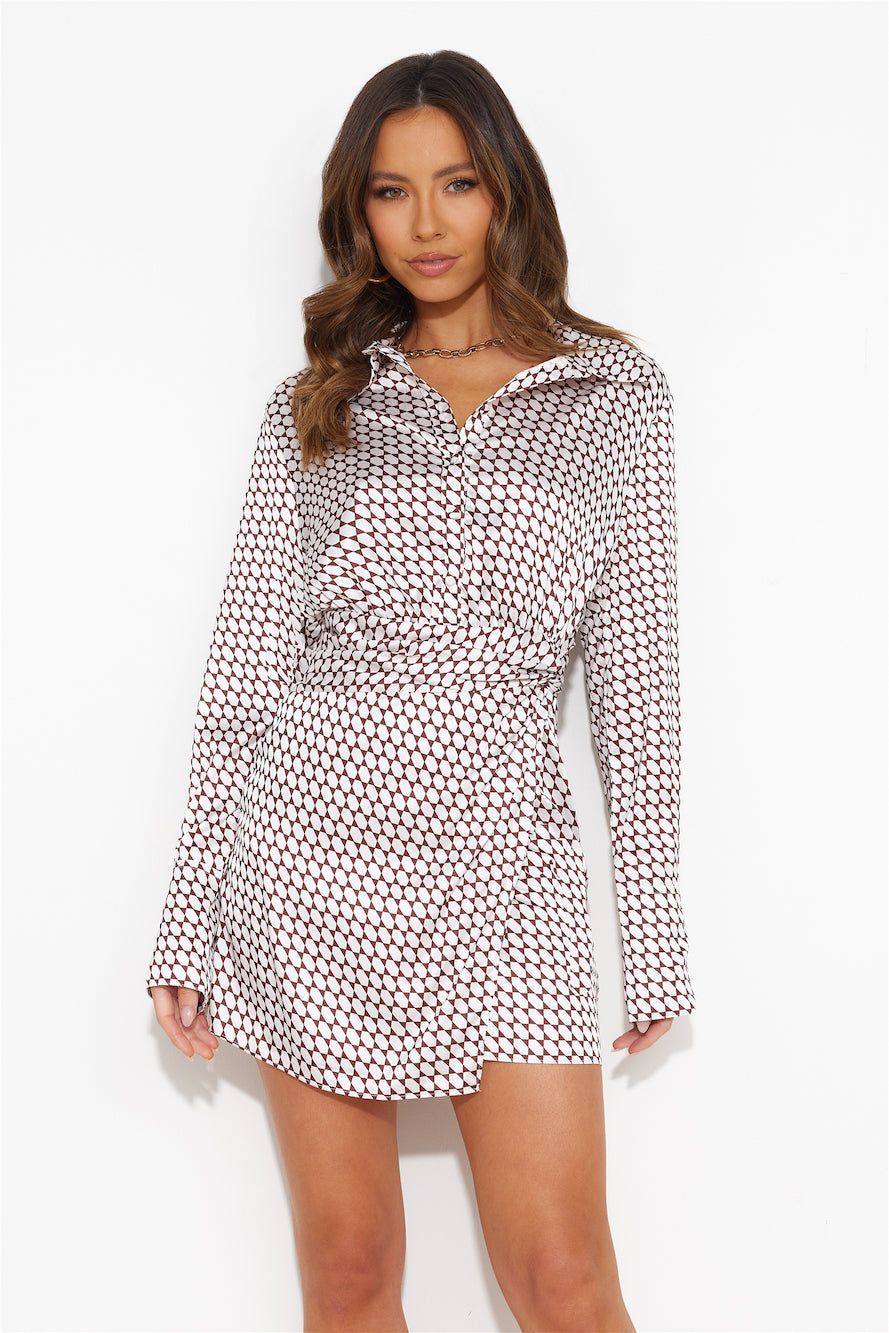 Keep It Busy Satin Shirt Dress White sold by Hello Molly