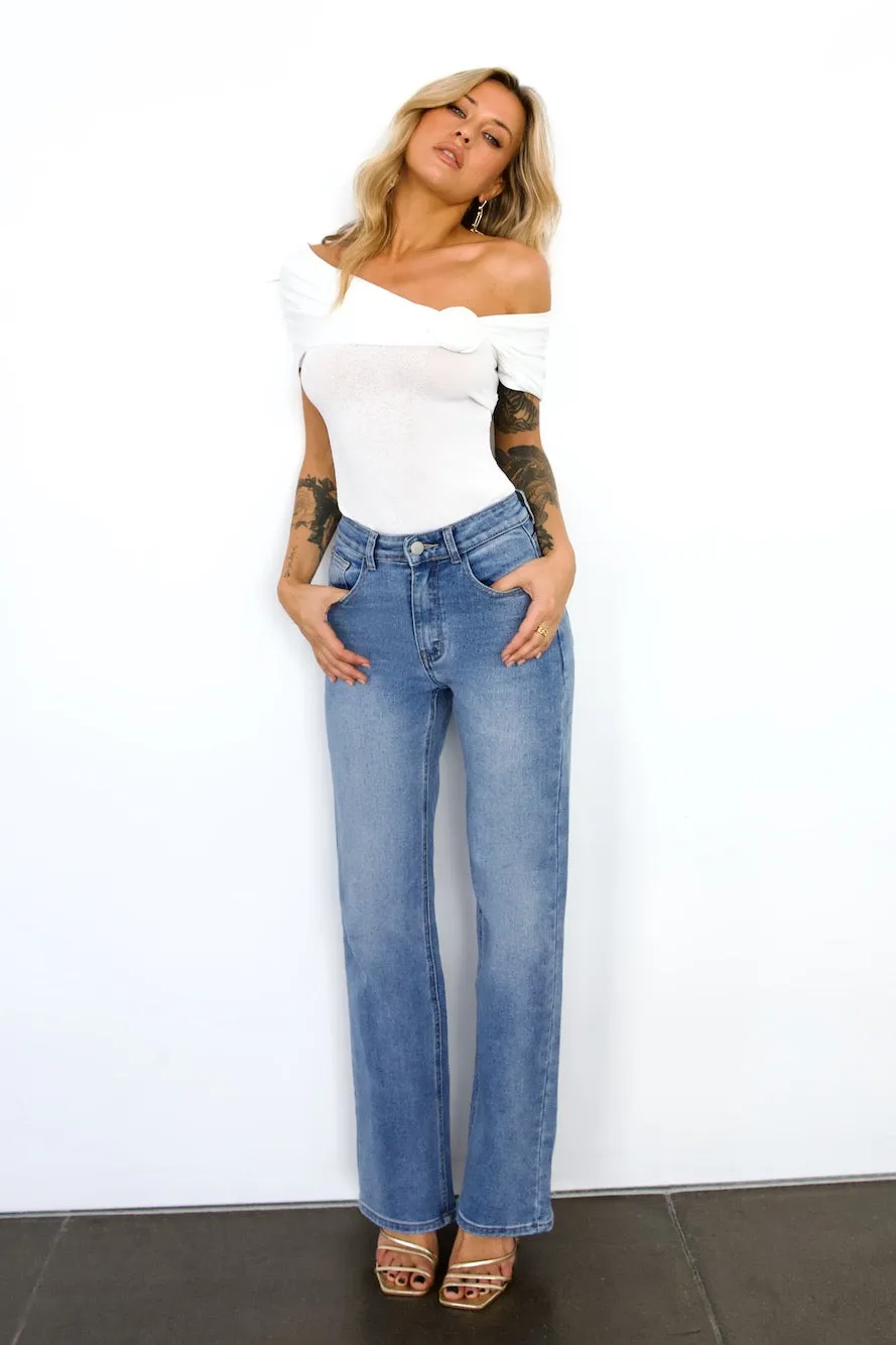 DNM High Rise Straight Leg Denim Jeans Mid Blue sold by Hello Molly