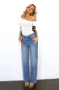 HELLO MOLLY DNM High Rise Straight Leg Denim Jeans Mid Blue sold by Hello Molly