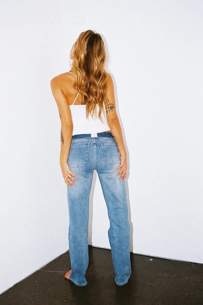 HELLO MOLLY DNM High Rise Straight Leg Denim Jeans Mid Blue sold by Hello Molly product image thumbnail 5