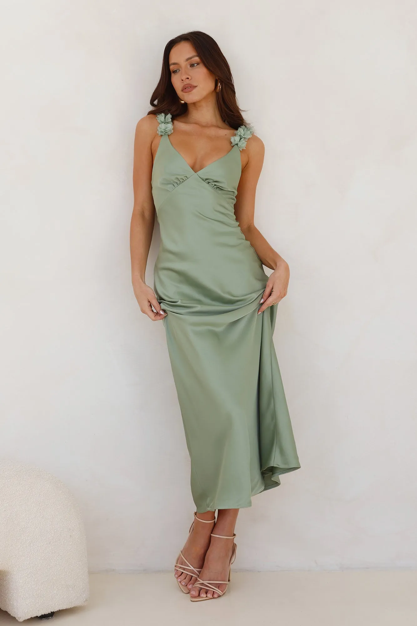 Silken Twilight Satin Maxi Dress Sage sold by Hello Molly product image thumbnail 3