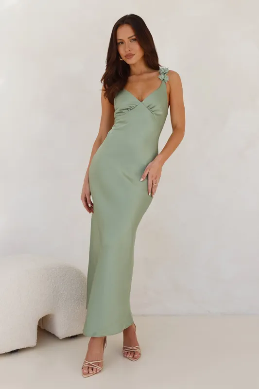Silken Twilight Satin Maxi Dress Sage sold by Hello Molly