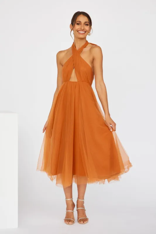 Little Tulle Much Midi Dress Orange sold by Hello Molly