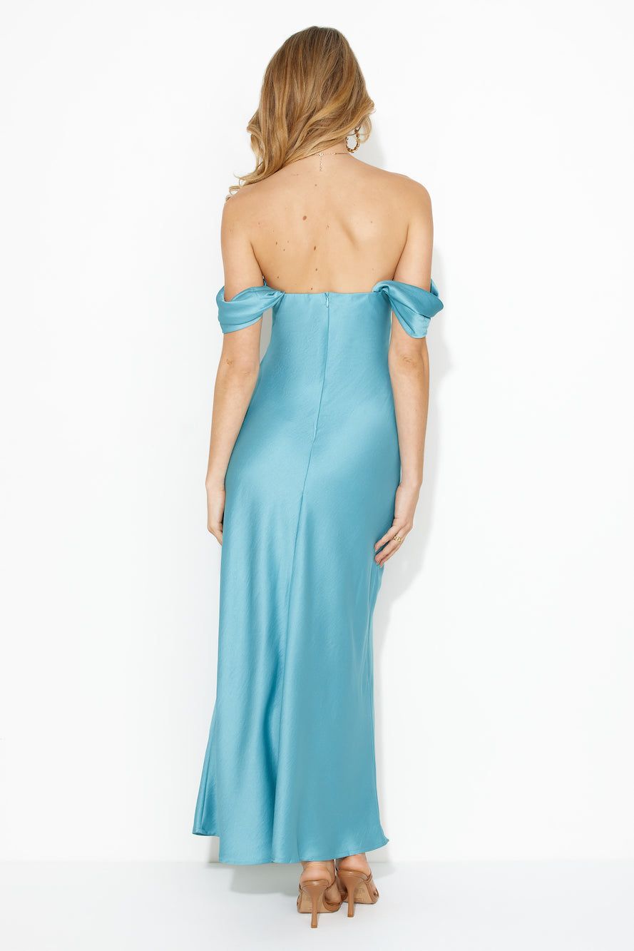 Classy Together Satin Maxi Dress Blue sold by Hello Molly product image thumbnail 5