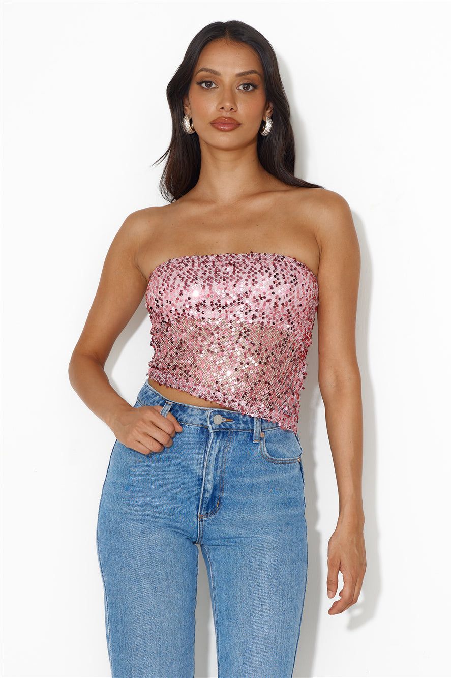 She Is The Party Strapless Sequin Crop Top Pink sold by Hello Molly product image thumbnail 5