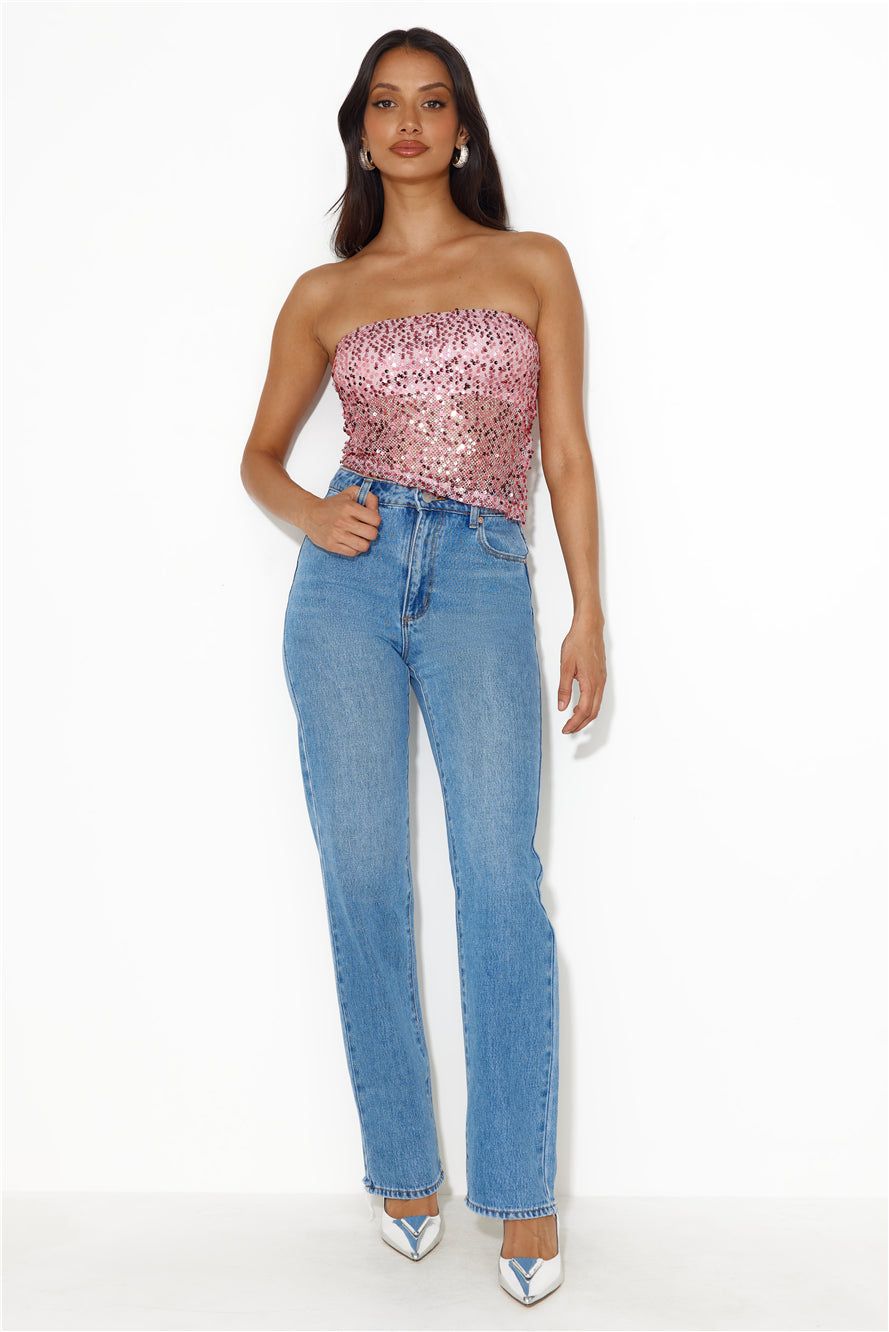 She Is The Party Strapless Sequin Crop Top Pink sold by Hello Molly