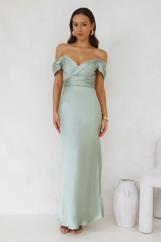 Bouquet Toss Satin Maxi Dress Sage sold by Hello Molly