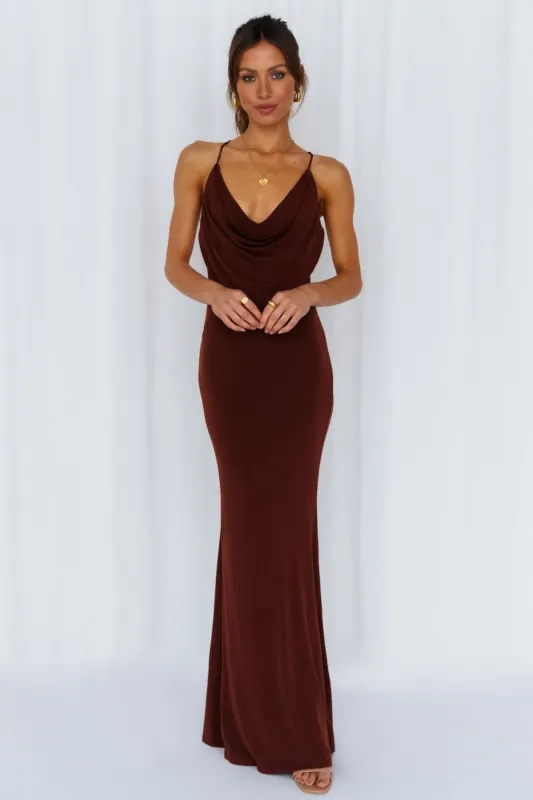 Words Of Warning Maxi Dress Chocolate sold by Hello Molly