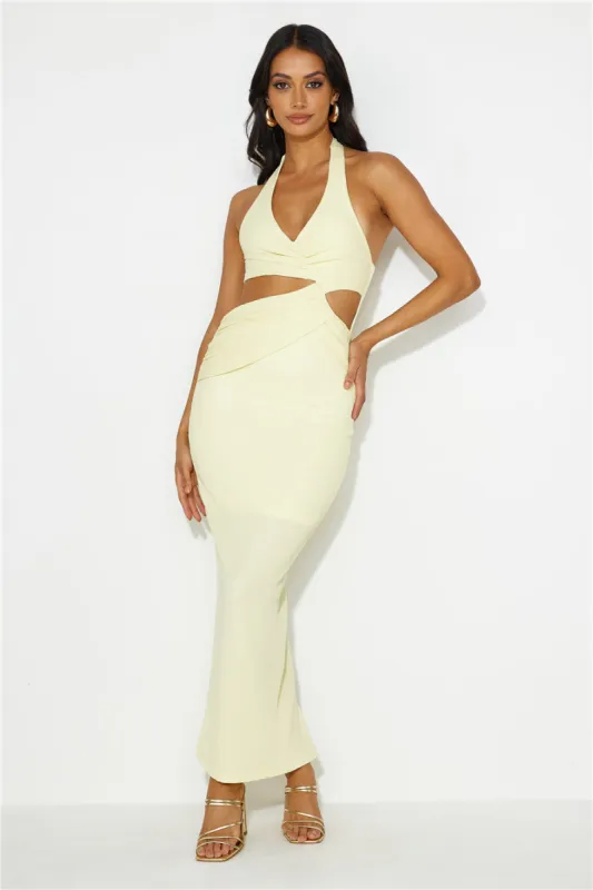 Apple Trees Halter Maxi Dress Yellow sold by Hello Molly