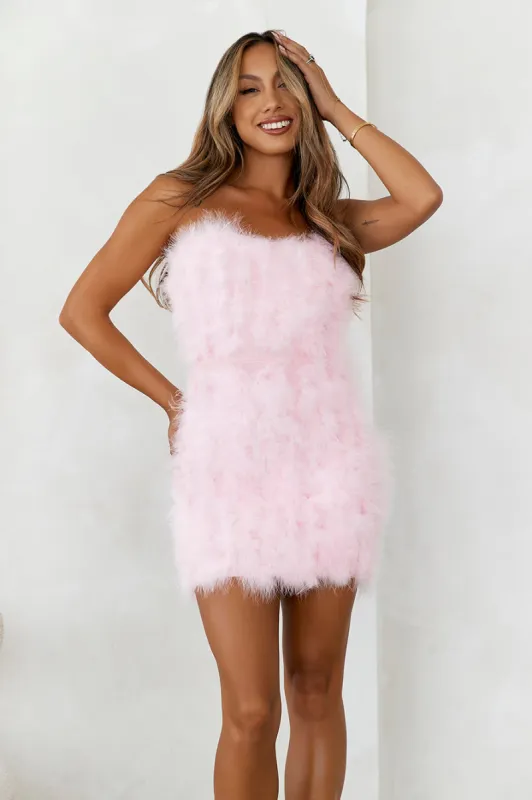 HELLO MOLLY Bring The Extravagance Feather Mini Dress Pink sold by Hello Molly
