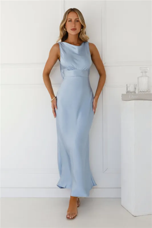 Rosalie Satin Maxi Dress Blue sold by Hello Molly