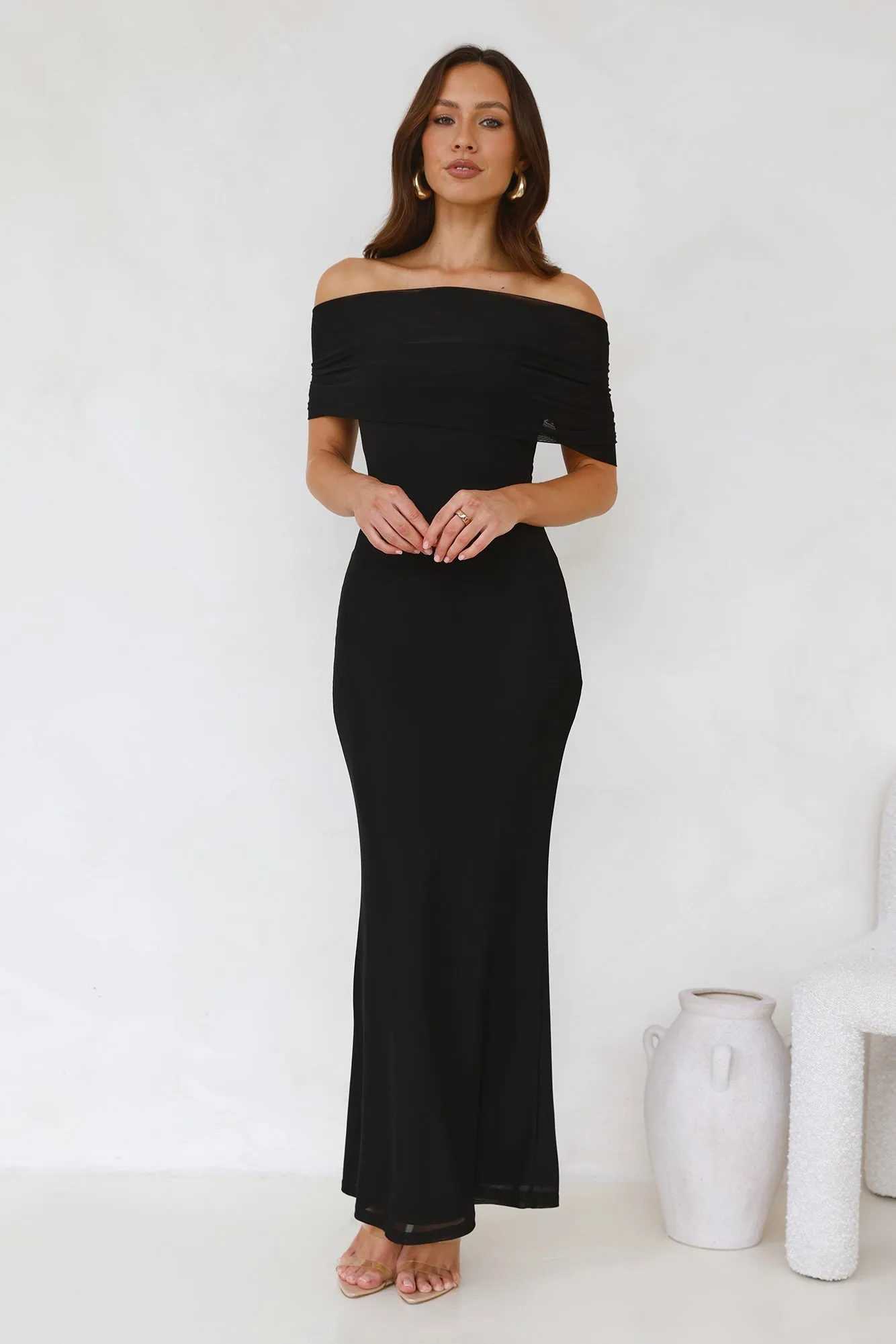 Invited Off Shoulder Mesh Maxi Dress Black sold by Hello Molly product image thumbnail 2