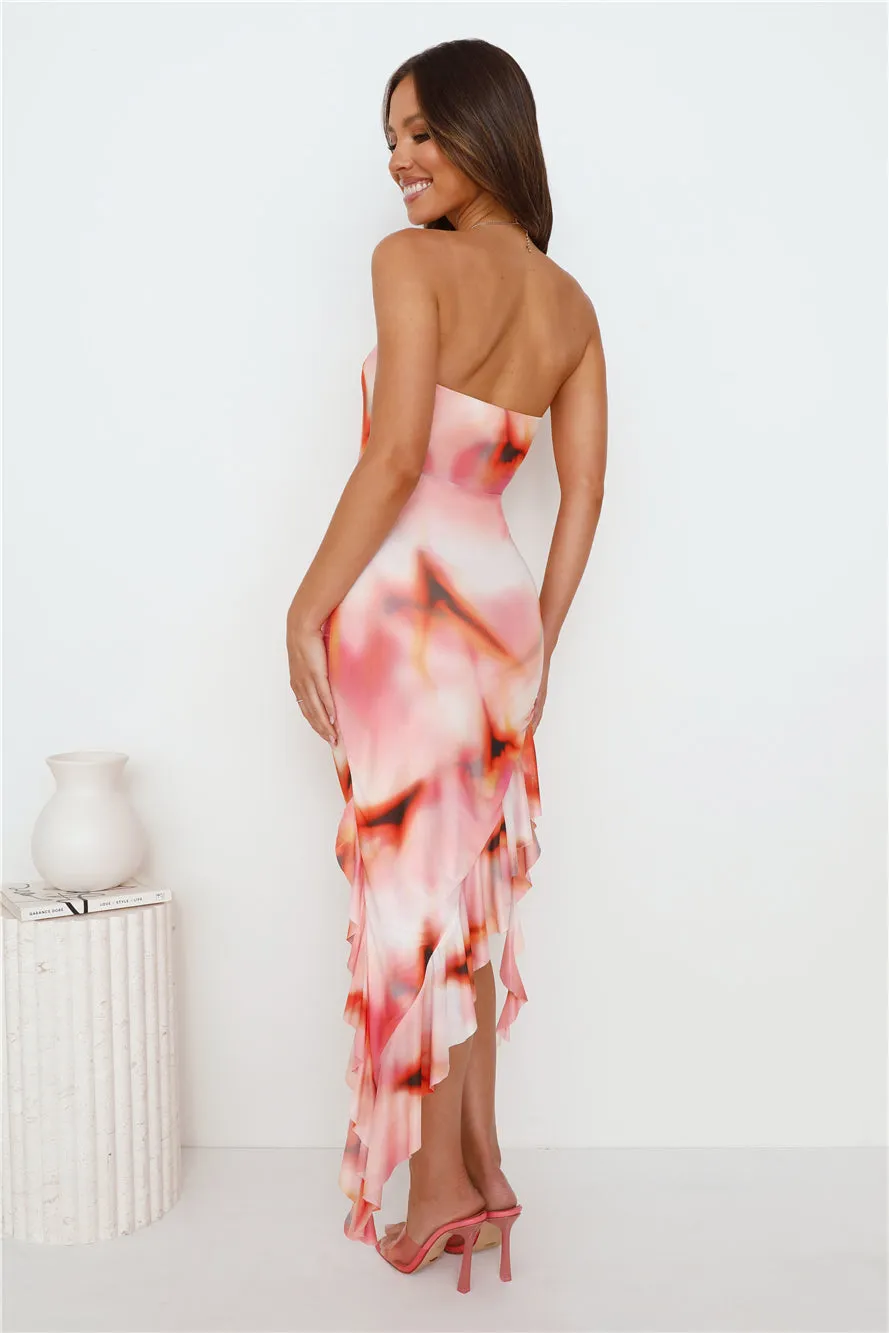 Lover Status Strapless Mesh Frill Midi Dress Pink sold by Hello Molly product image thumbnail 4