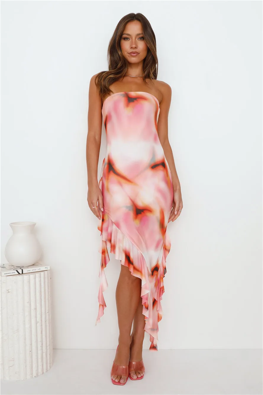 Lover Status Strapless Mesh Frill Midi Dress Pink sold by Hello Molly