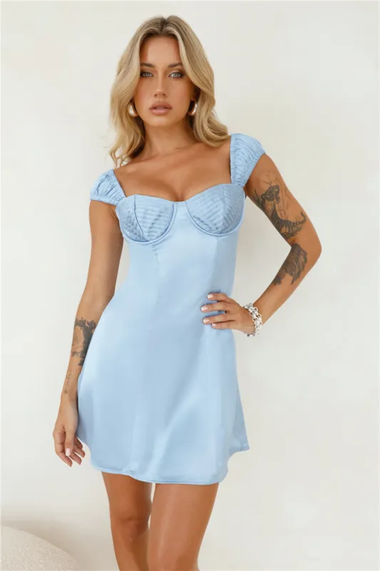 Era Of Cottagecore Satin Mini Dress Blue sold by Hello Molly