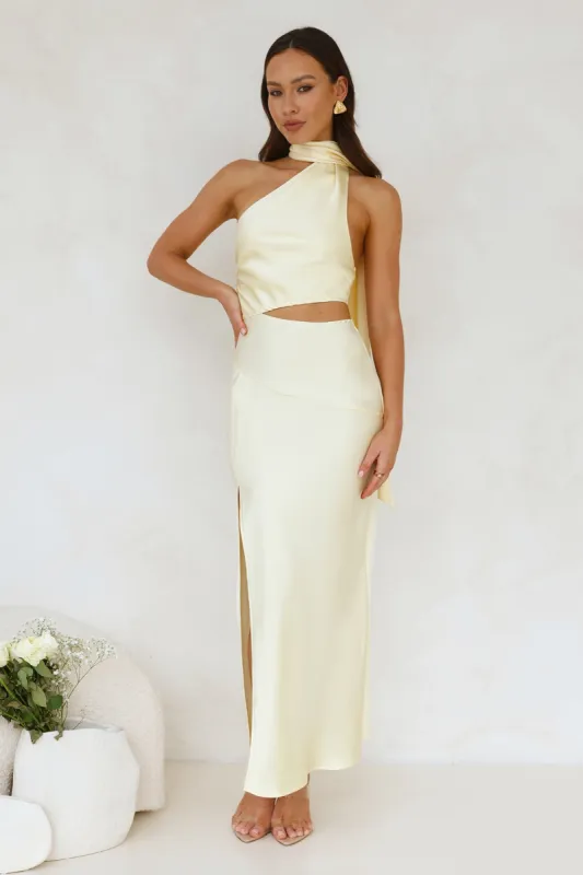Francesca Satin Midi Dress Yellow sold by Hello Molly