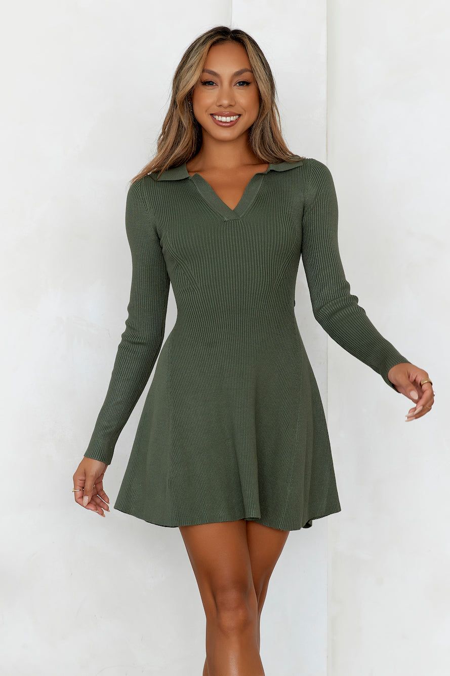 Colder Seasons Ribbed Long Sleeve Mini Dress Olive sold by Hello Molly product image thumbnail 3