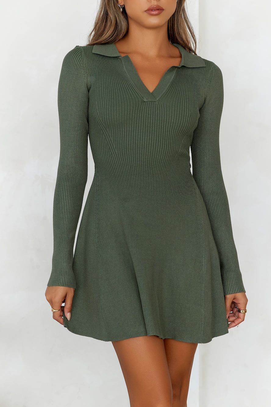 Colder Seasons Ribbed Long Sleeve Mini Dress Olive sold by Hello Molly product image thumbnail 4