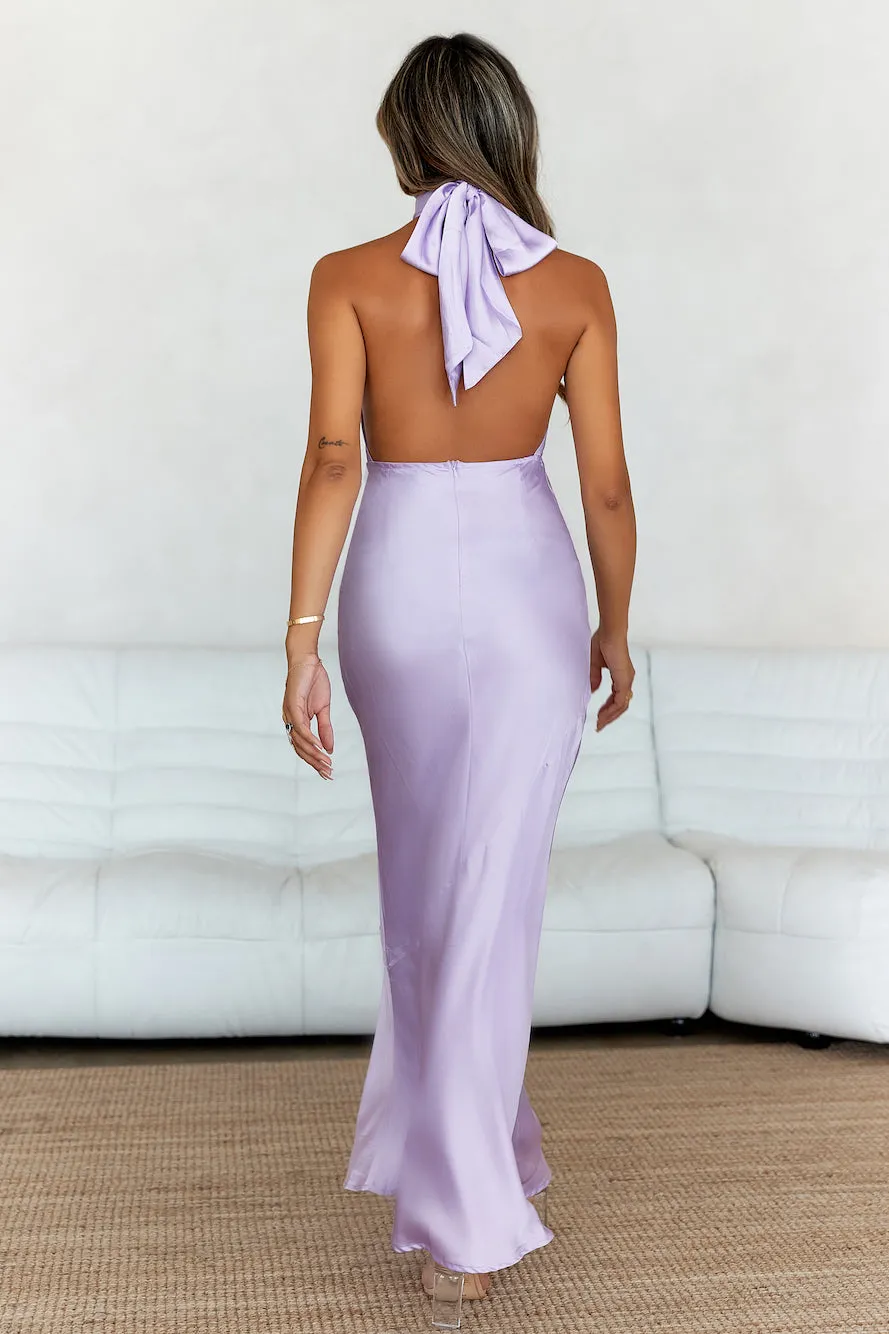 Pleased Satin Halter Maxi Dress Lilac sold by Hello Molly product image thumbnail 5