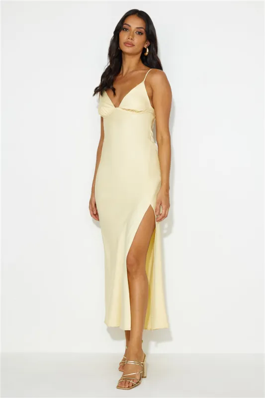 You Are Unique Satin Maxi Dress Yellow sold by Hello Molly