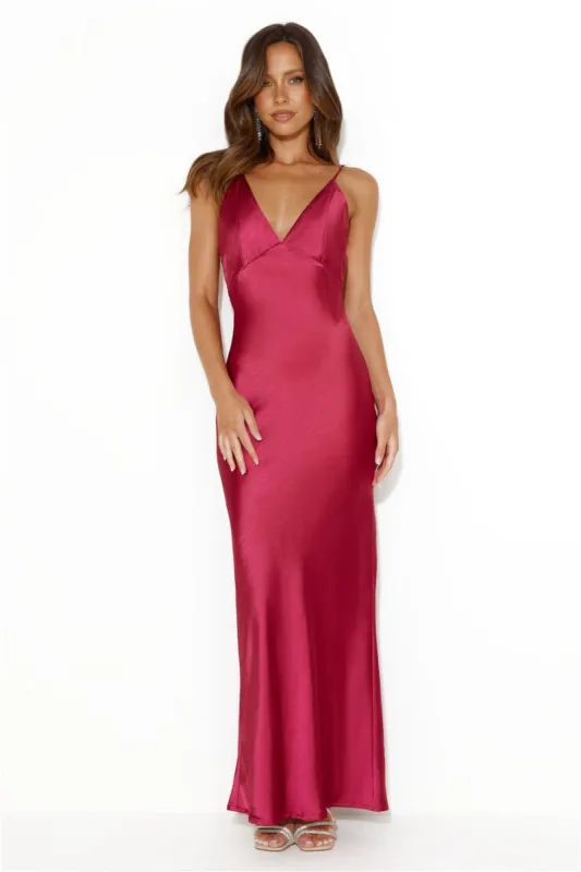 HELLO MOLLY Nights Under Stars Satin Maxi Dress Berry sold by Hello Molly