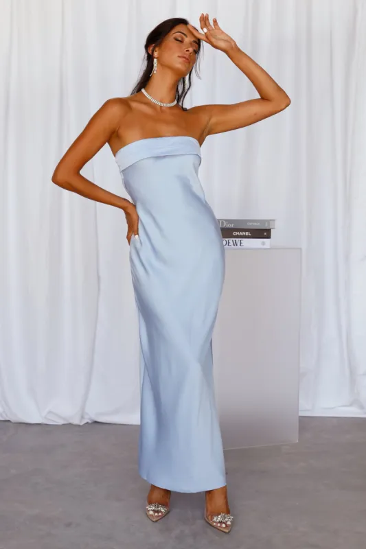 Coolness Calling Satin Maxi Dress Blue sold by Hello Molly