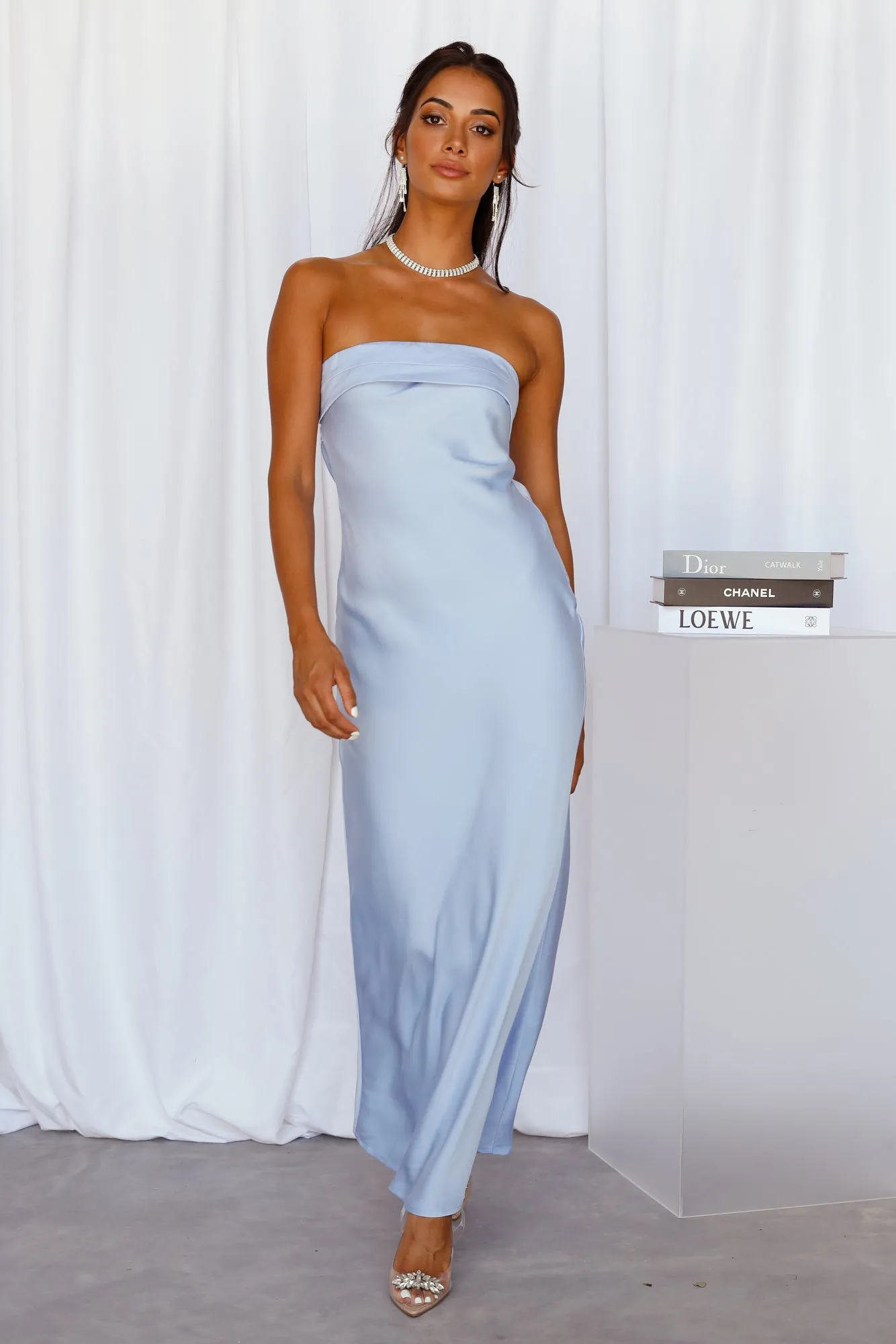 Coolness Calling Satin Maxi Dress Blue sold by Hello Molly product image thumbnail 2