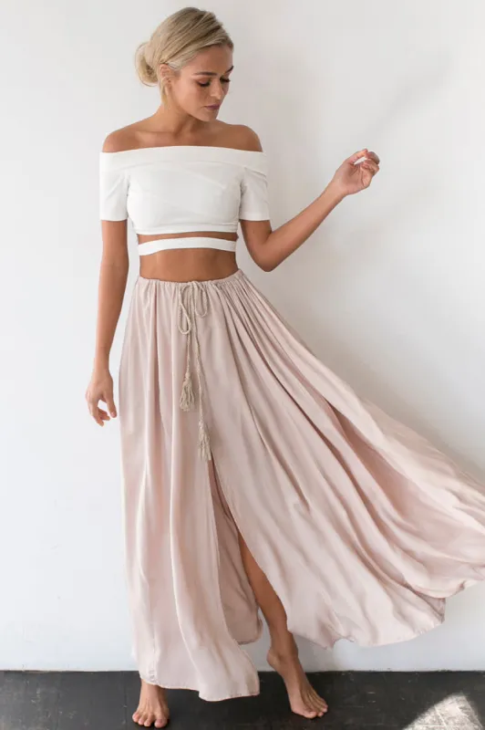 Against The Tides Maxi Skirt Beige sold by Hello Molly
