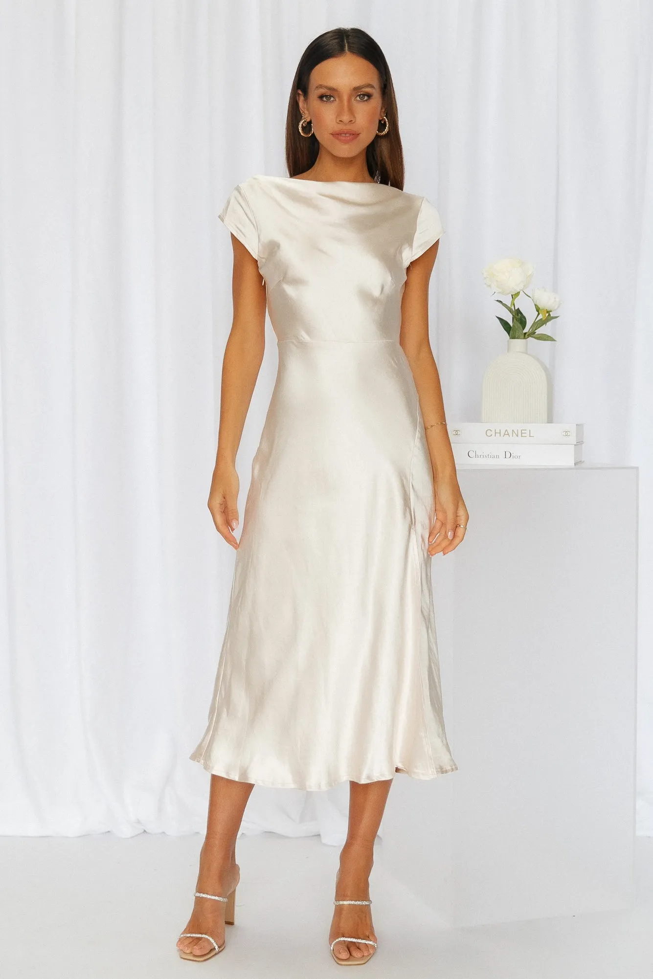 Get In Formation Satin Midi Dress Champagne sold by Hello Molly product image thumbnail 4