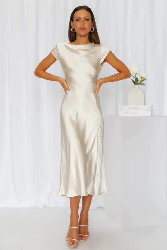 Get In Formation Satin Midi Dress Champagne sold by Hello Molly