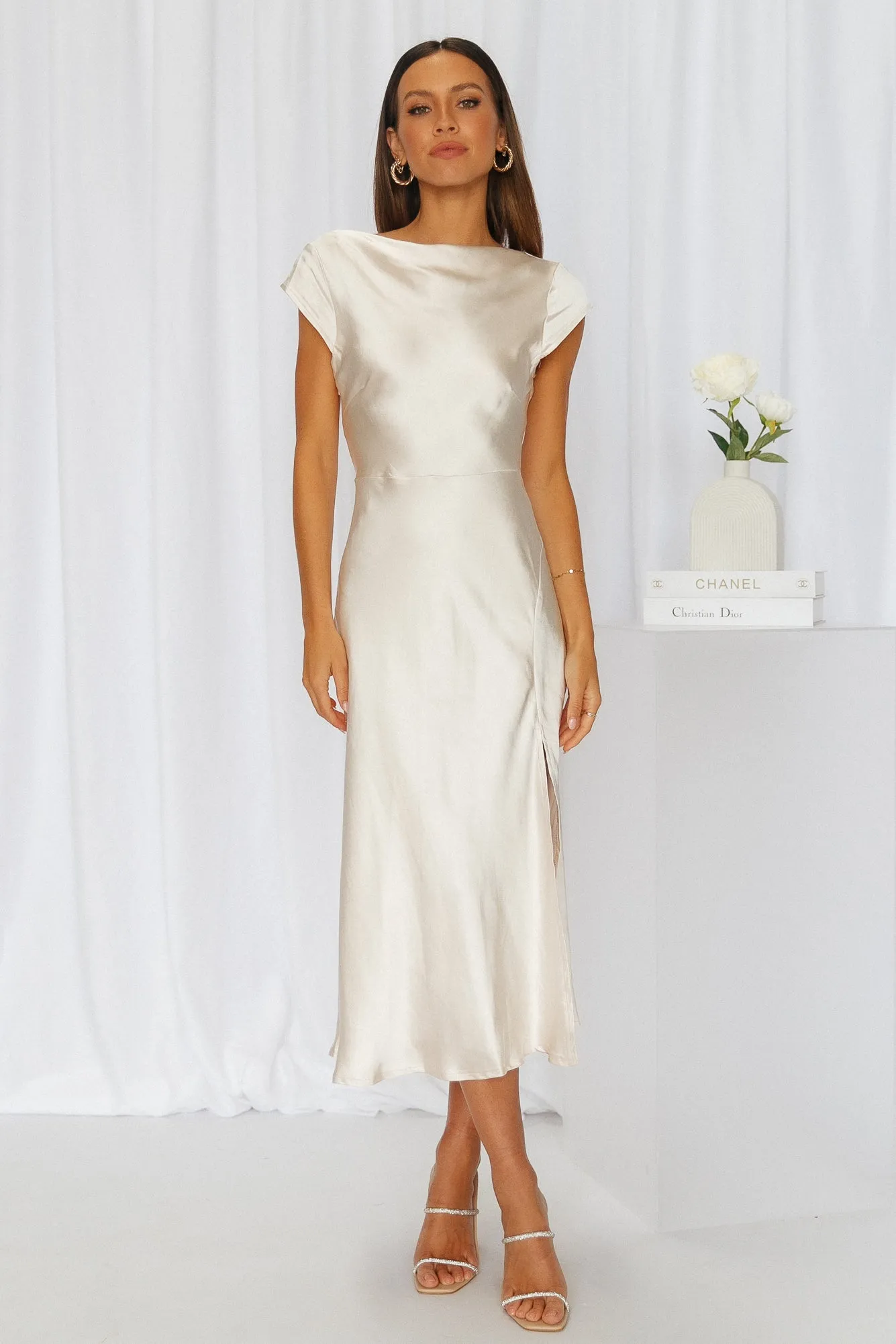 Get In Formation Satin Midi Dress Champagne sold by Hello Molly product image thumbnail 2