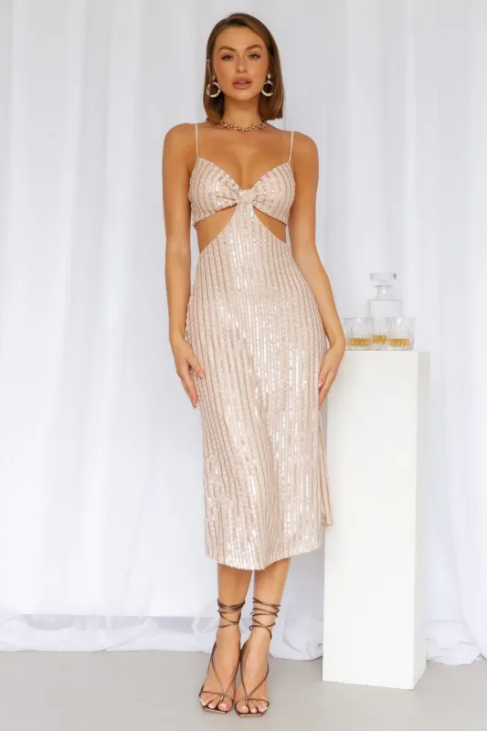 Sparkling Love Midi Dress Rose Gold Sequin sold by Hello Molly