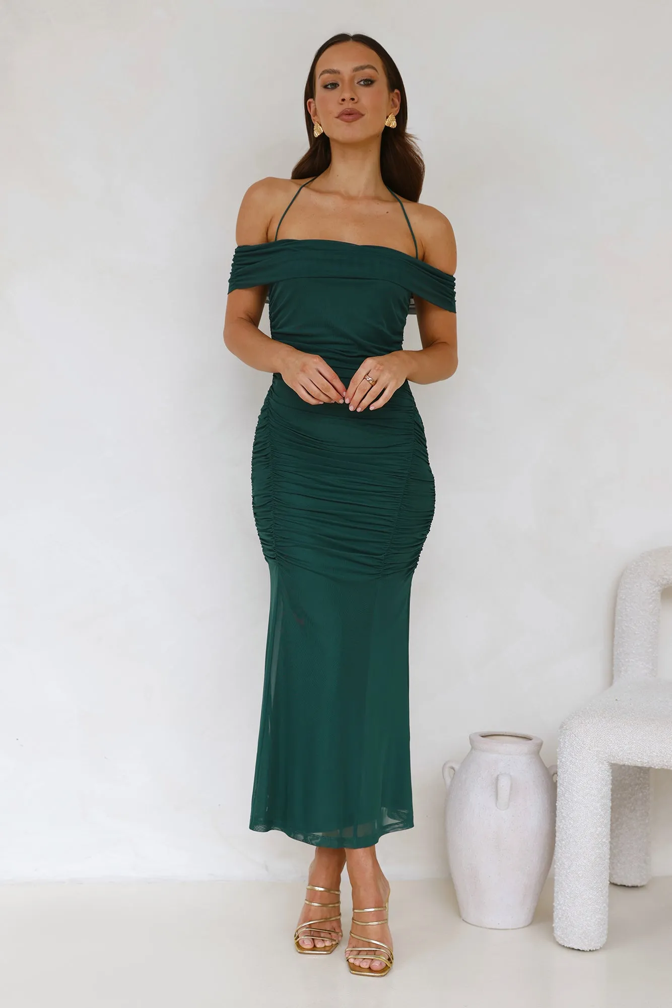 Dovie Off Shoulder Mesh Maxi Dress Teal sold by Hello Molly product image thumbnail 2