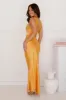 Unfolding Love Story Satin Maxi Dress Orange sold by Hello Molly