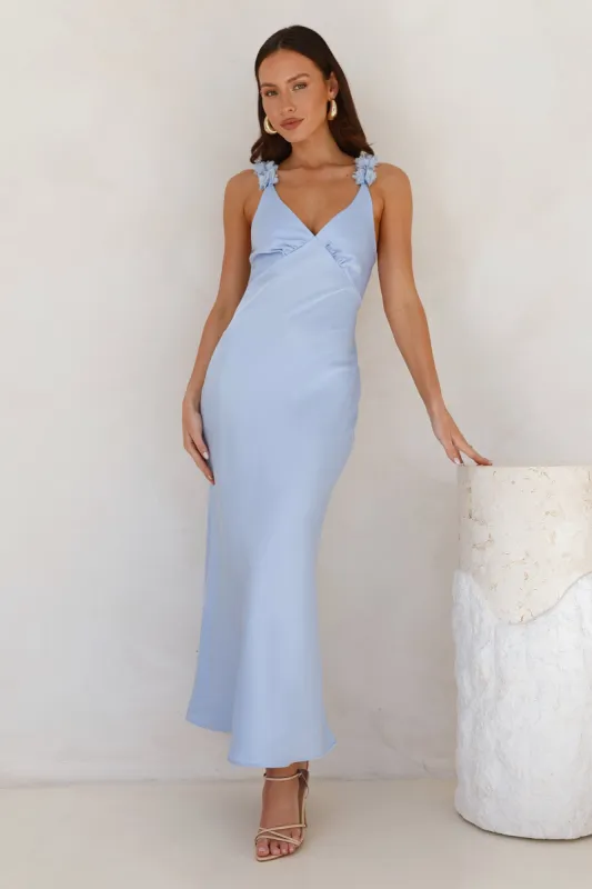 Silken Twilight Satin Maxi Dress Blue sold by Hello Molly
