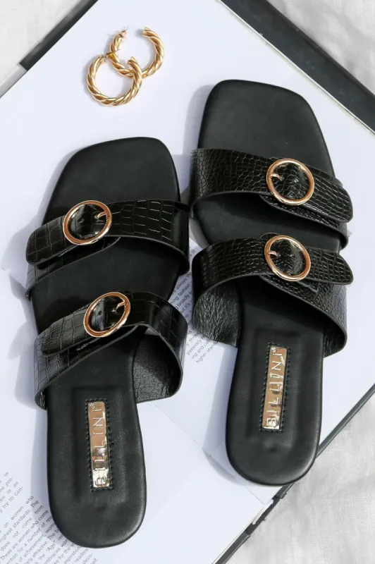 BILLINI Alaia Slides Black Croc sold by Hello Molly