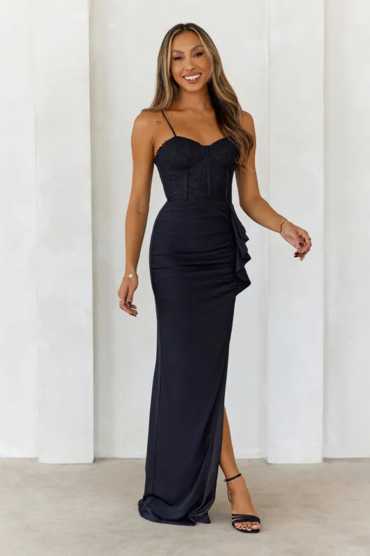 DEAR EMILIA Romantic Rendezvous Maxi Dress Black sold by Hello Molly